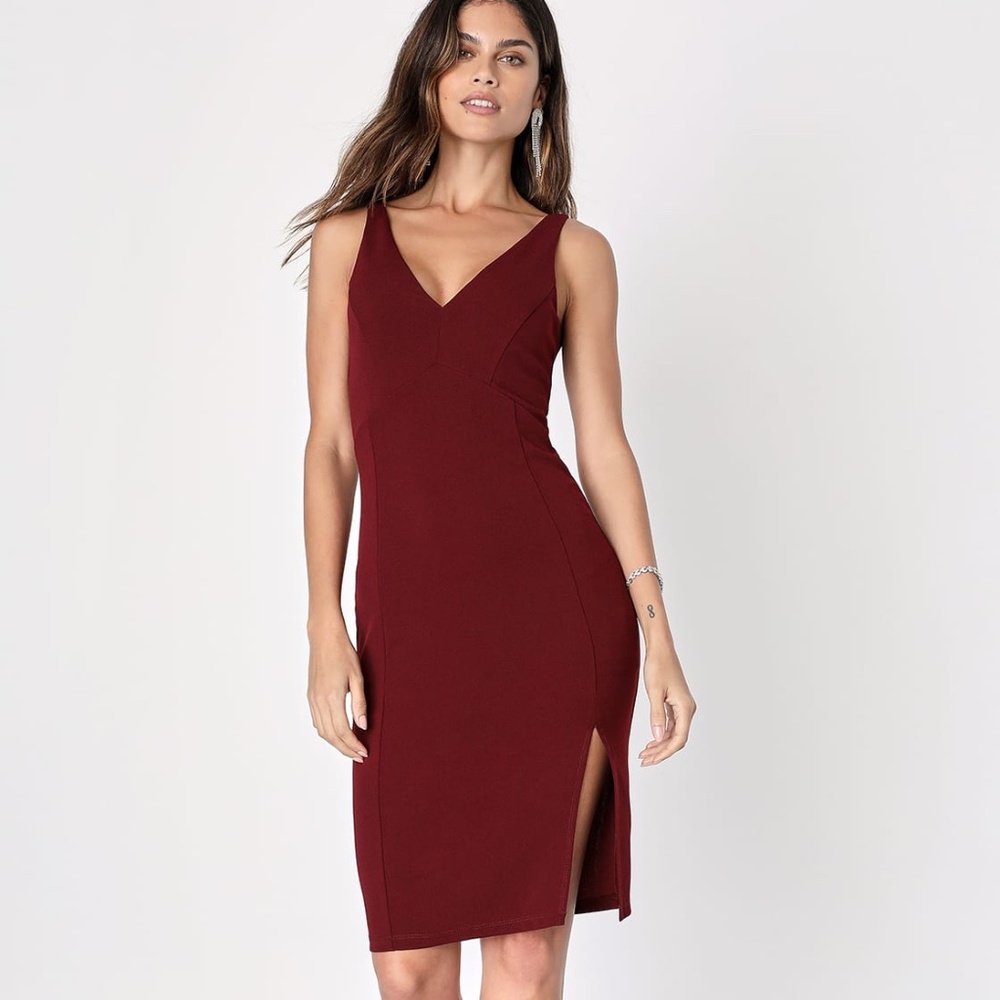 Lulus Iconic Moment Plum Purple Bodycon V-neck Sleeveless Midi Dress Size Medium